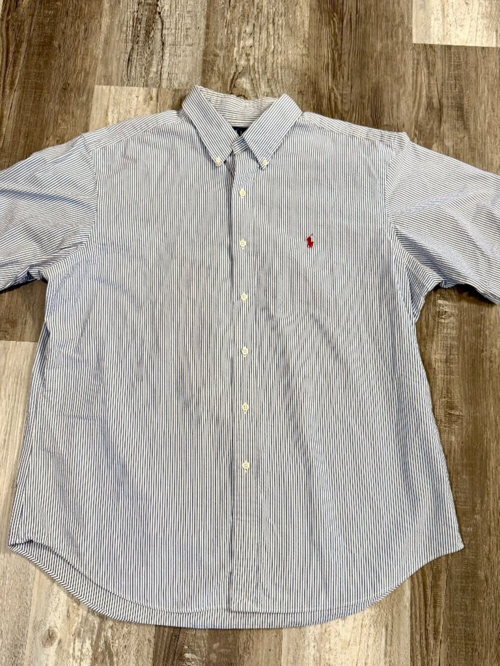 Ralph Lauren Blue and White Seersucker 100% Cotton Button Down Shirt Men's XL